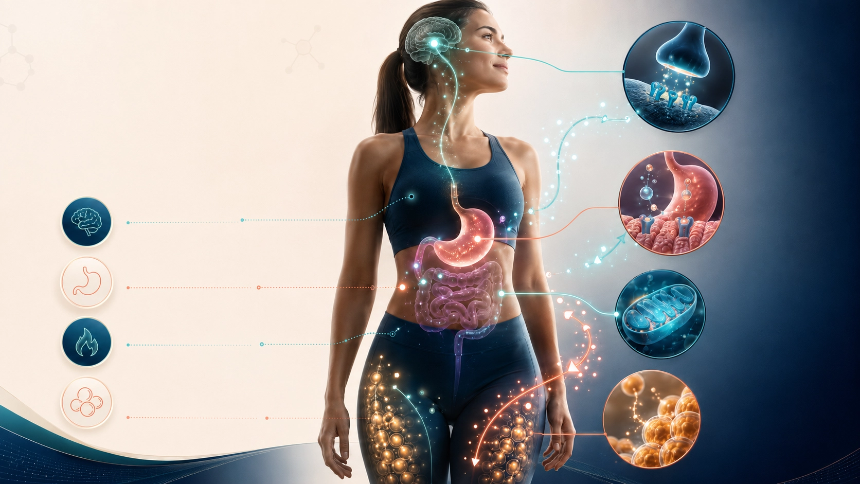 Mujer con visualización de procesos metabólicos