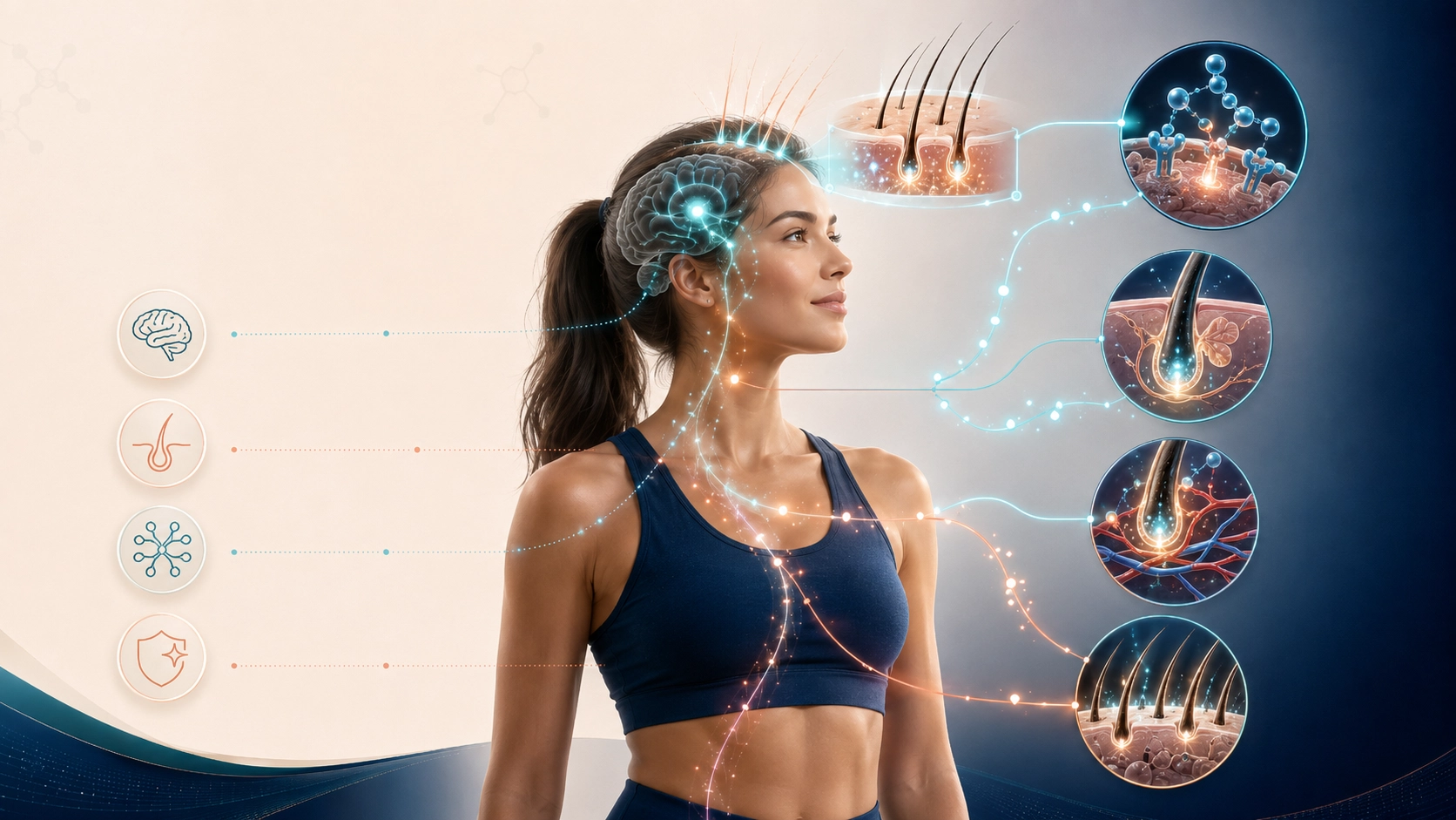Mujer con visualización científica del cuero cabelludo